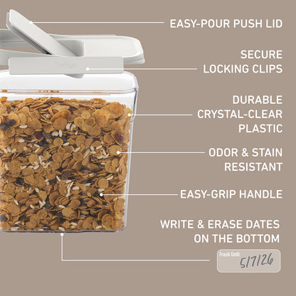Bentgo® Pantry Airtight Cereal Containers (6-pcs) - Snow | Features Include Easy-Pour Push Lid, Secure Locking Clips, Durable Crystal-Clear Plastic, Odor & Stain Resistant, And More